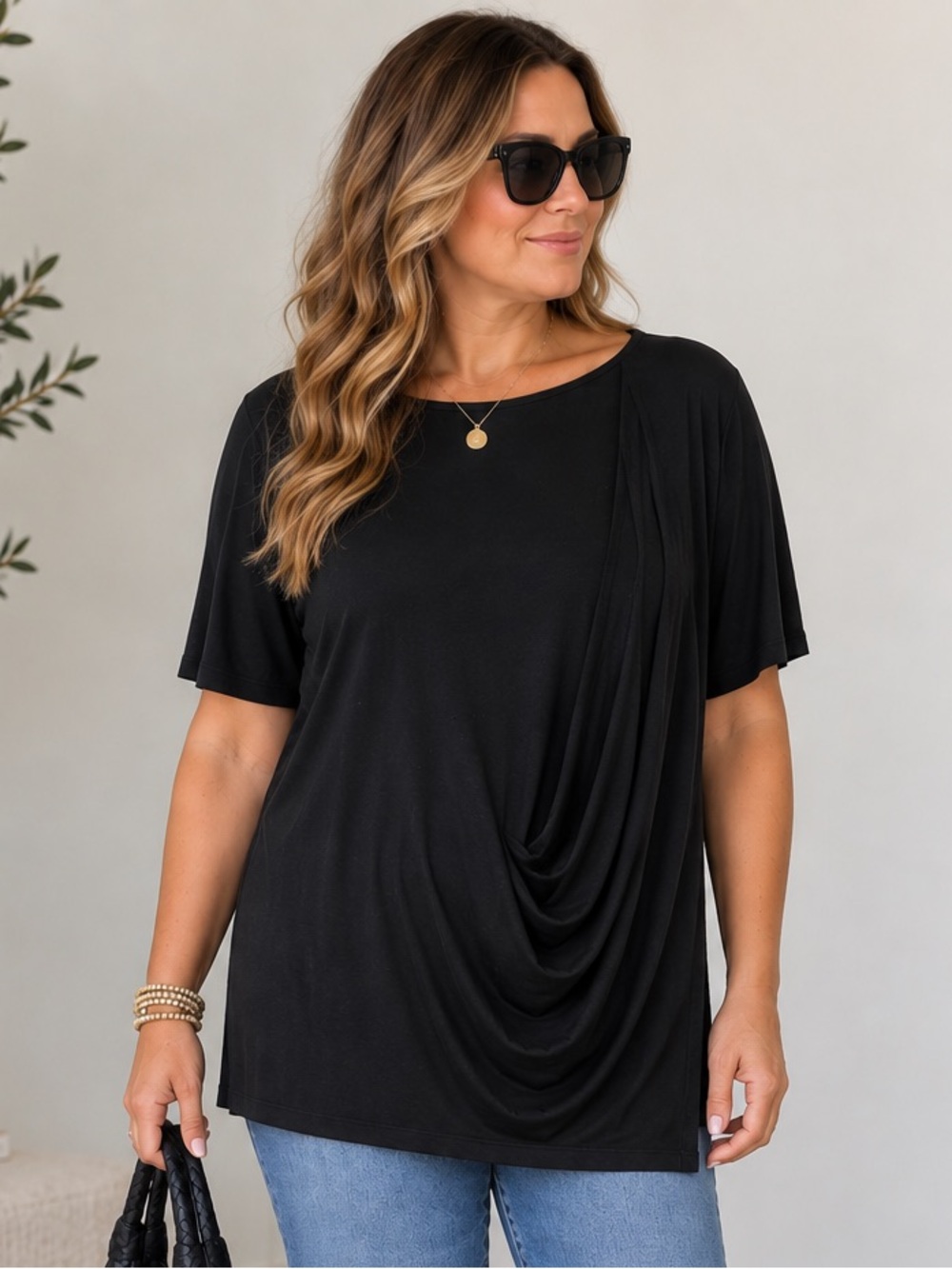 Universal Standard Paris Black Draped Top Size Small 1X XL 14-16